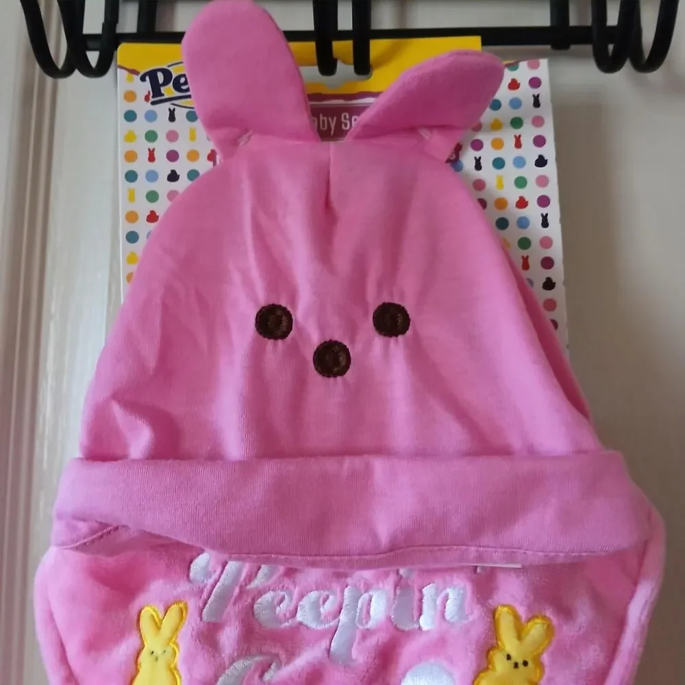 NEW Peeps pink 3 piece baby set w bunny hat booties Peppin Cute bib Easter